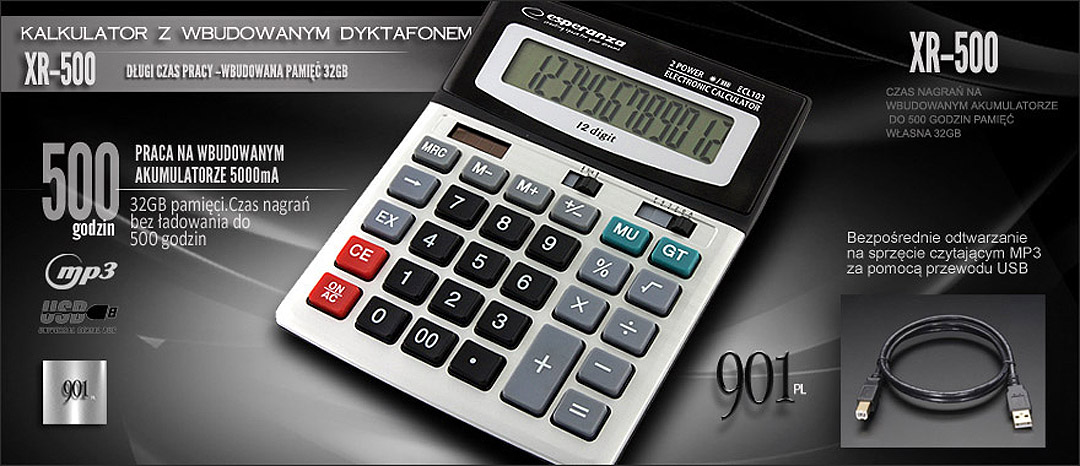 kalkulator z wbudowanym dyktafonem szpiegowskim